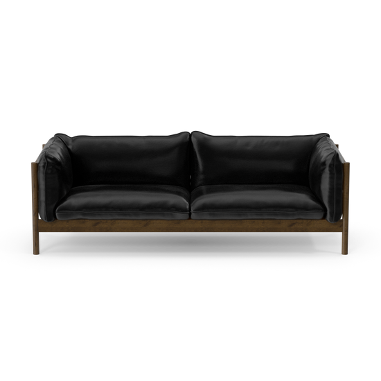 Three Seater Walnut Black Leather