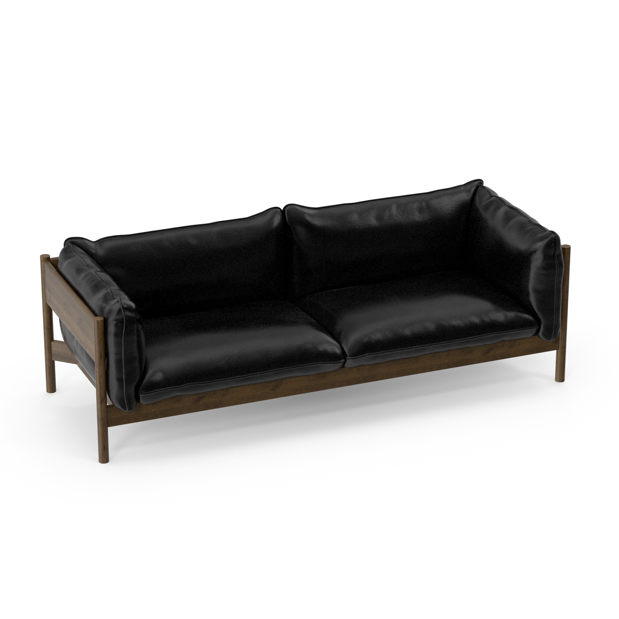 Three Seater Walnut Black Leather - NORMCORE™ Minimalistic