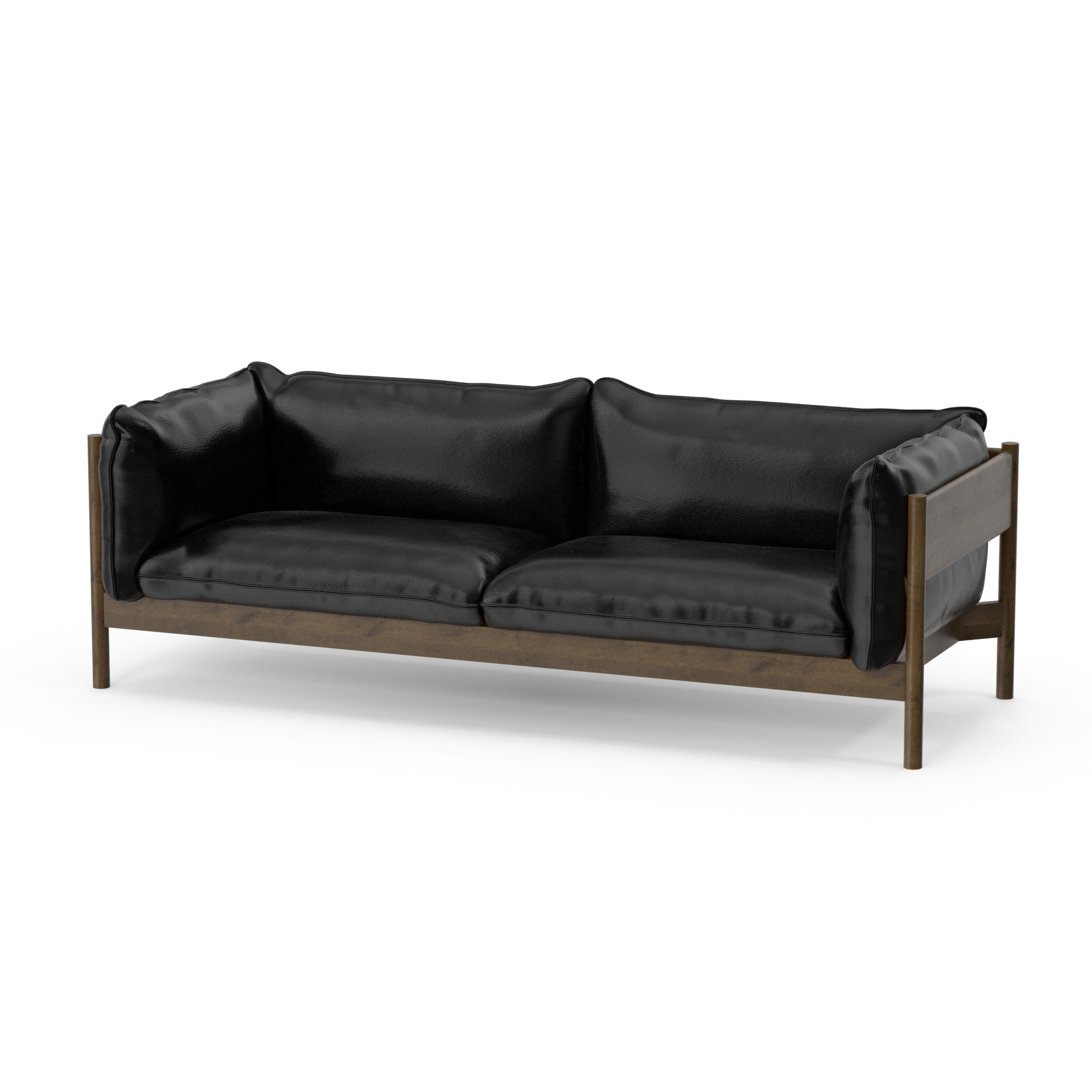 Three Seater Walnut Black Leather - NORMCORE™ Minimalistic