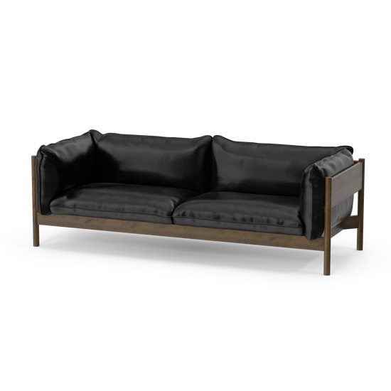 Three Seater Walnut Black Leather