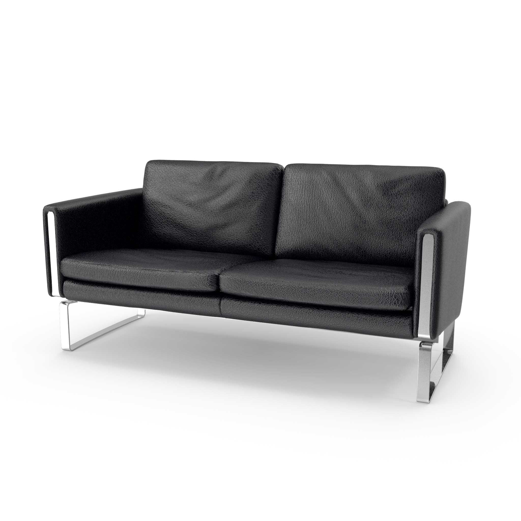 Modern Two-Seater Leather Sofa with Chrome Frame