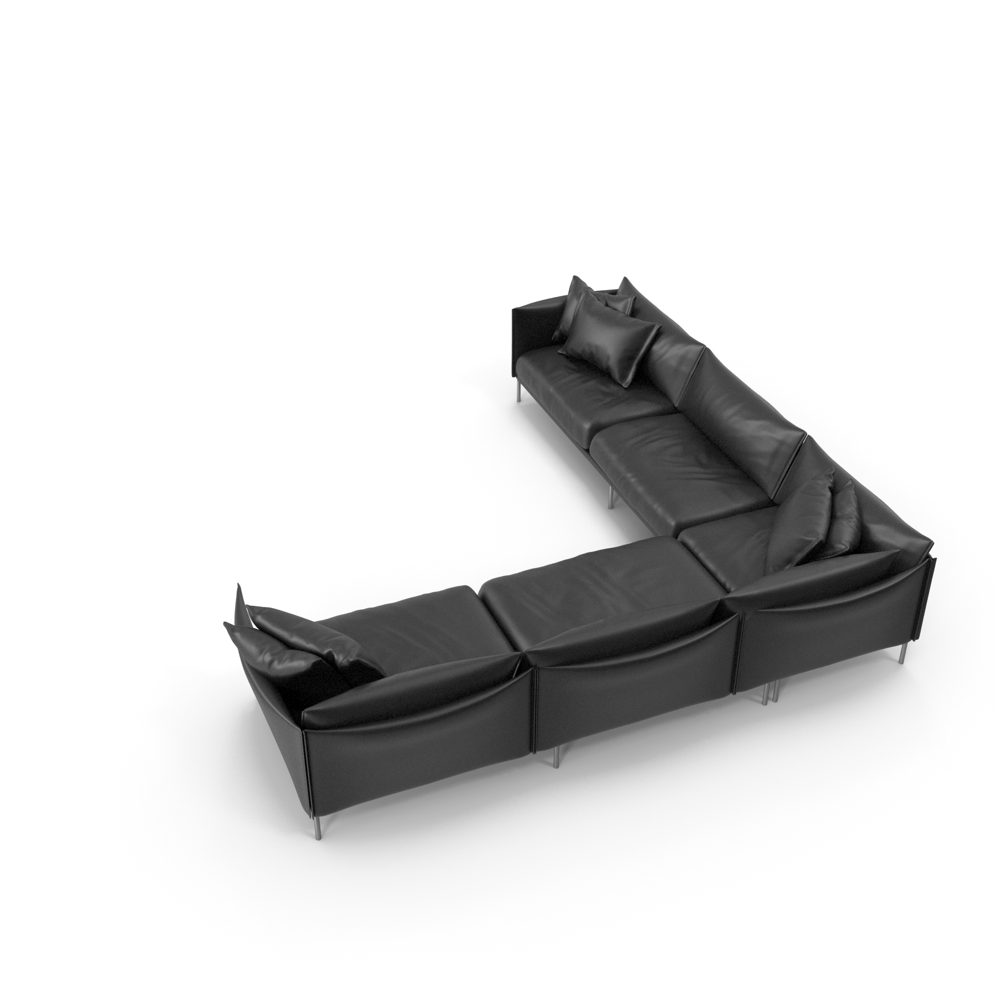 L-Shaped Black Leather Sofa - NORMCORE™ Minimalistic