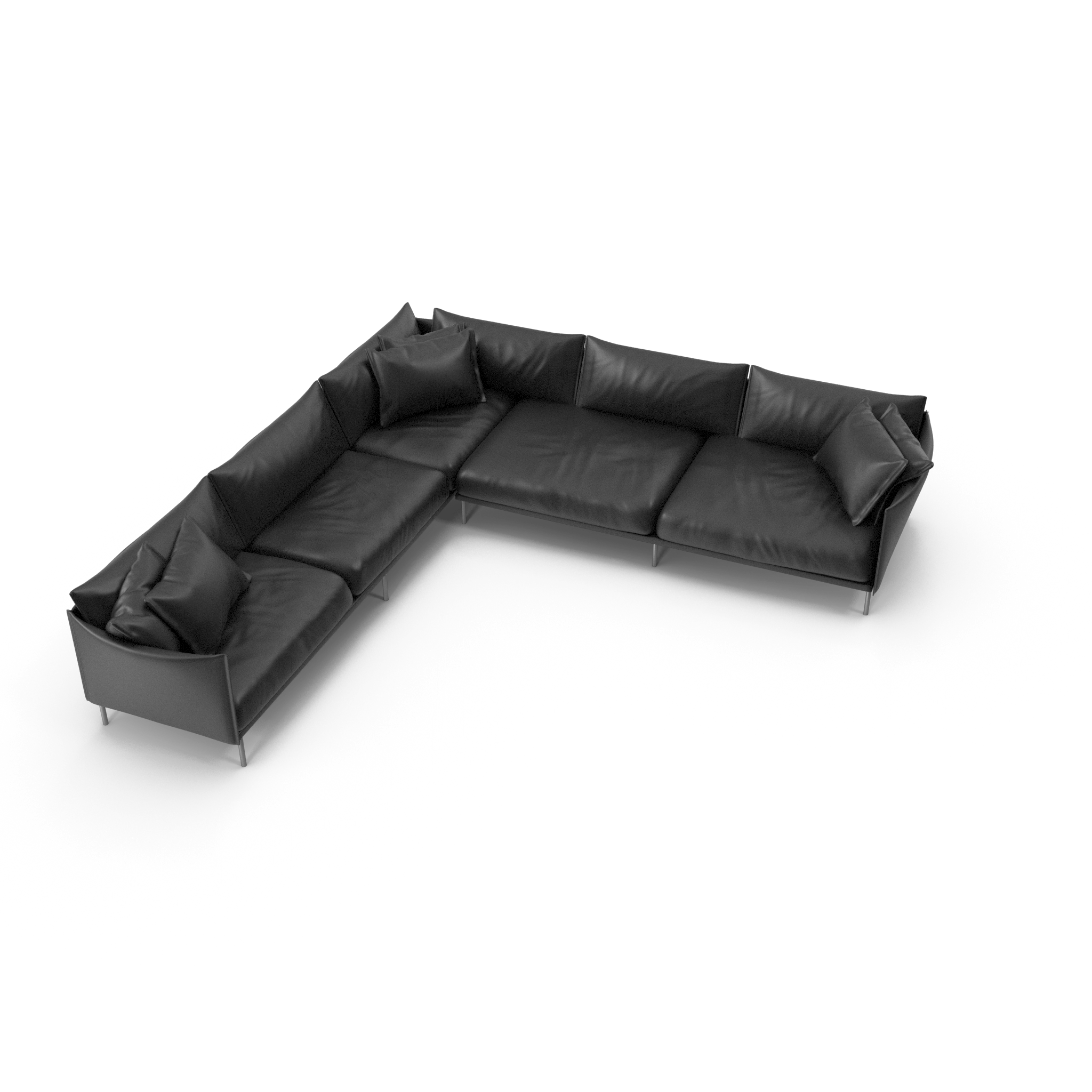 L-Shaped Black Leather Sofa - NORMCORE™ Minimalistic