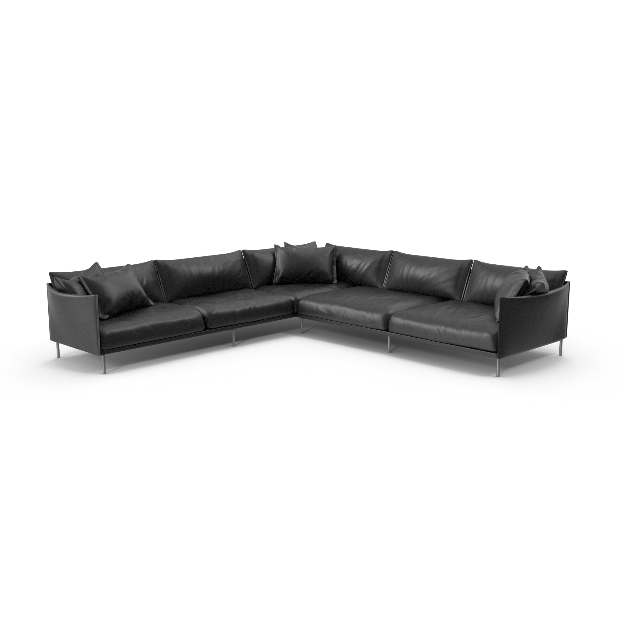 L-Shaped Black Leather Sofa