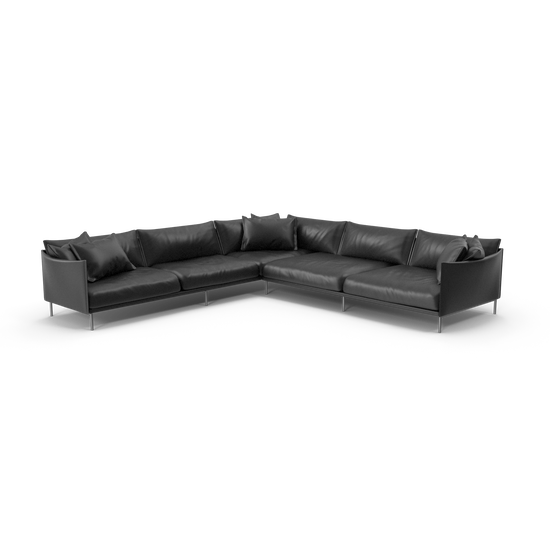 L-Shaped Black Leather Sofa