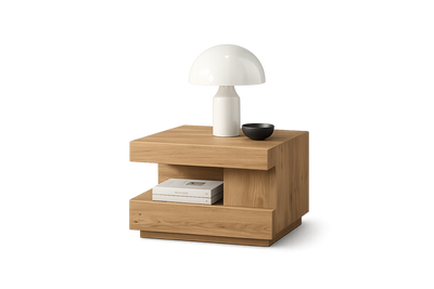 Oak Side Table with Mushroom Lamp
