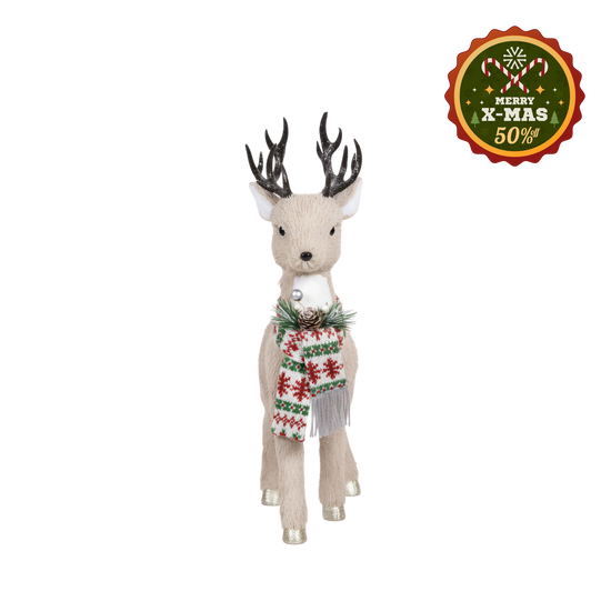 Nordic Knit-Scarf Holiday Deer Figurine