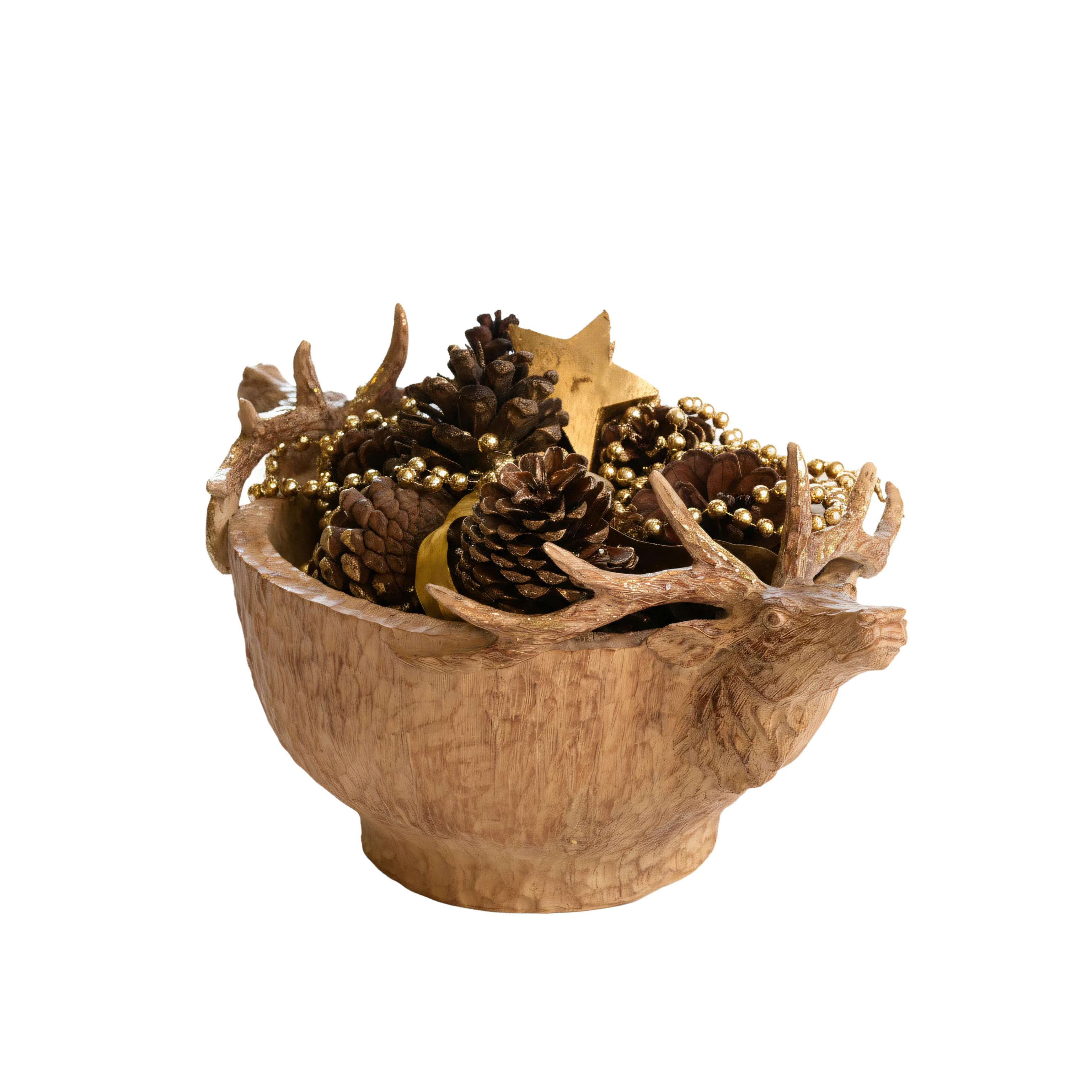 Carved Reindeer Wooden Bowl