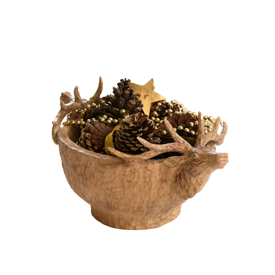 Carved Reindeer Wooden Bowl