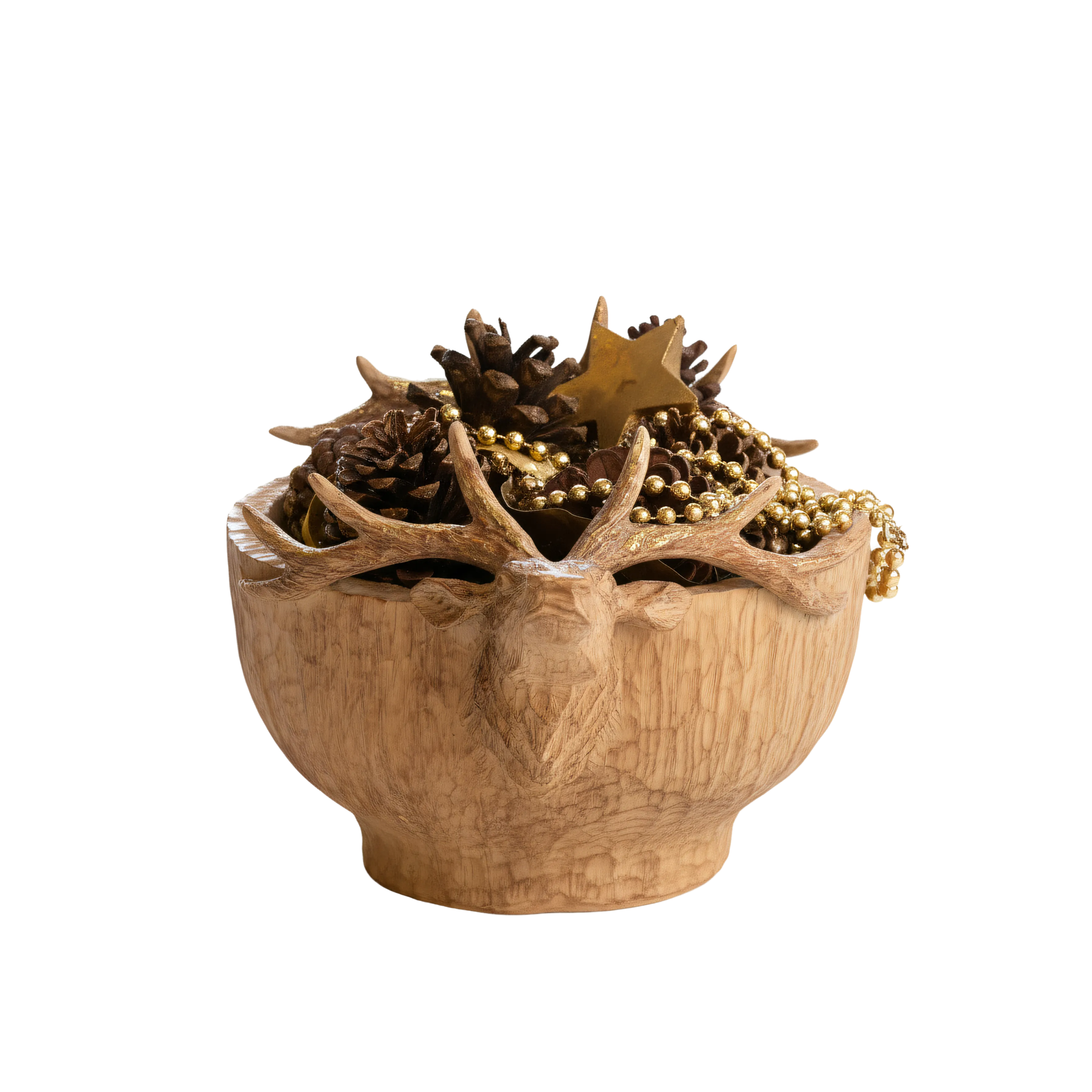 Carved Reindeer Wooden Bowl