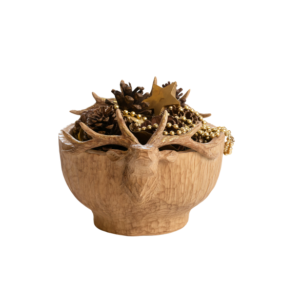 Carved Reindeer Wooden Bowl