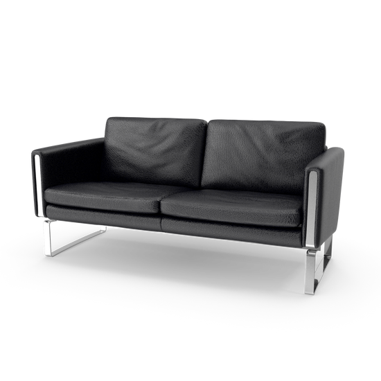 Modern Two-Seater Leather Sofa with Chrome Frame