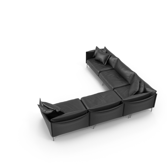 L-Shaped Black Leather Sofa