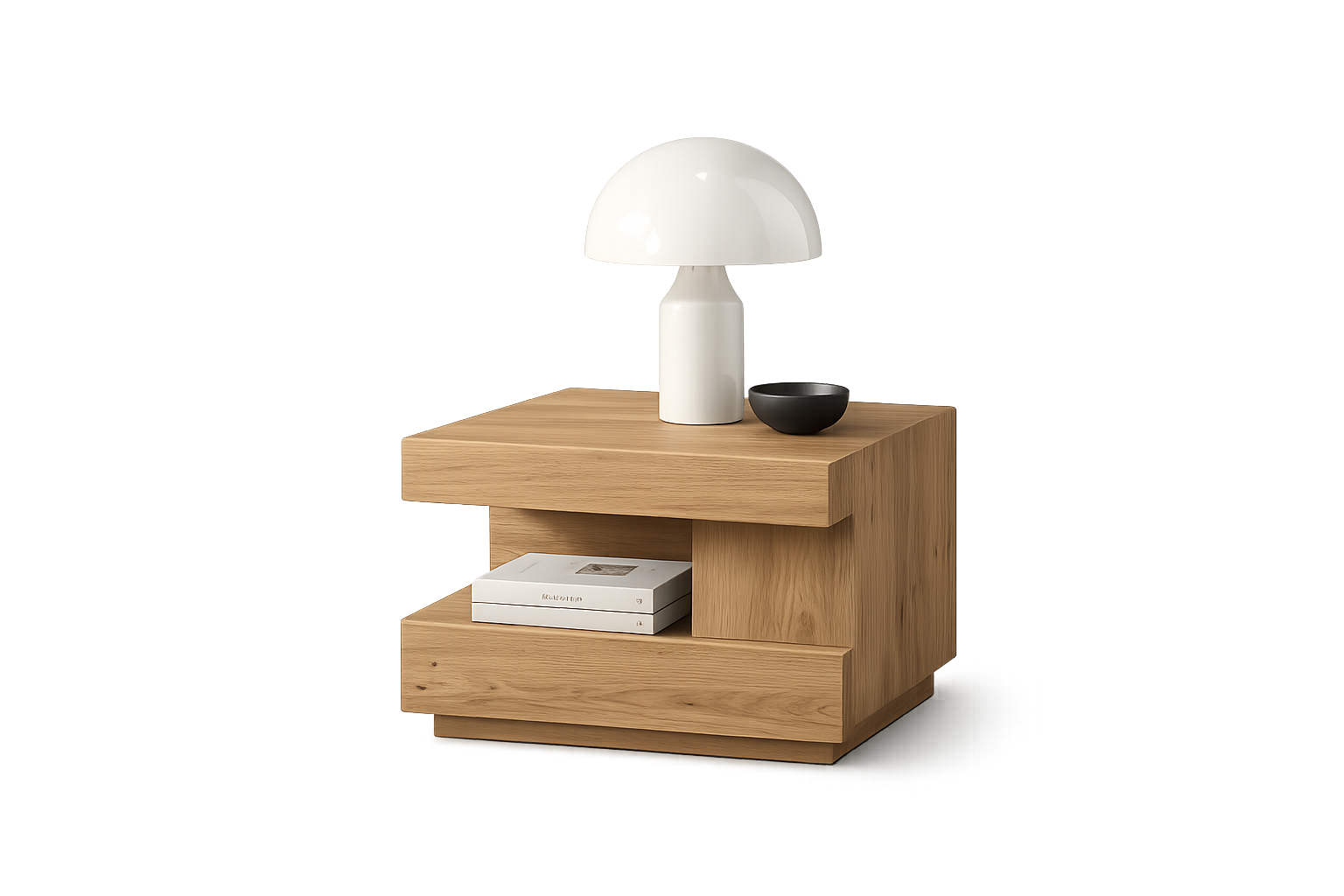 Oak Side Table with Mushroom Lamp