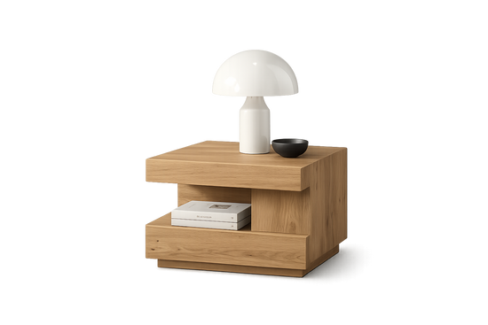 Oak Side Table with Mushroom Lamp