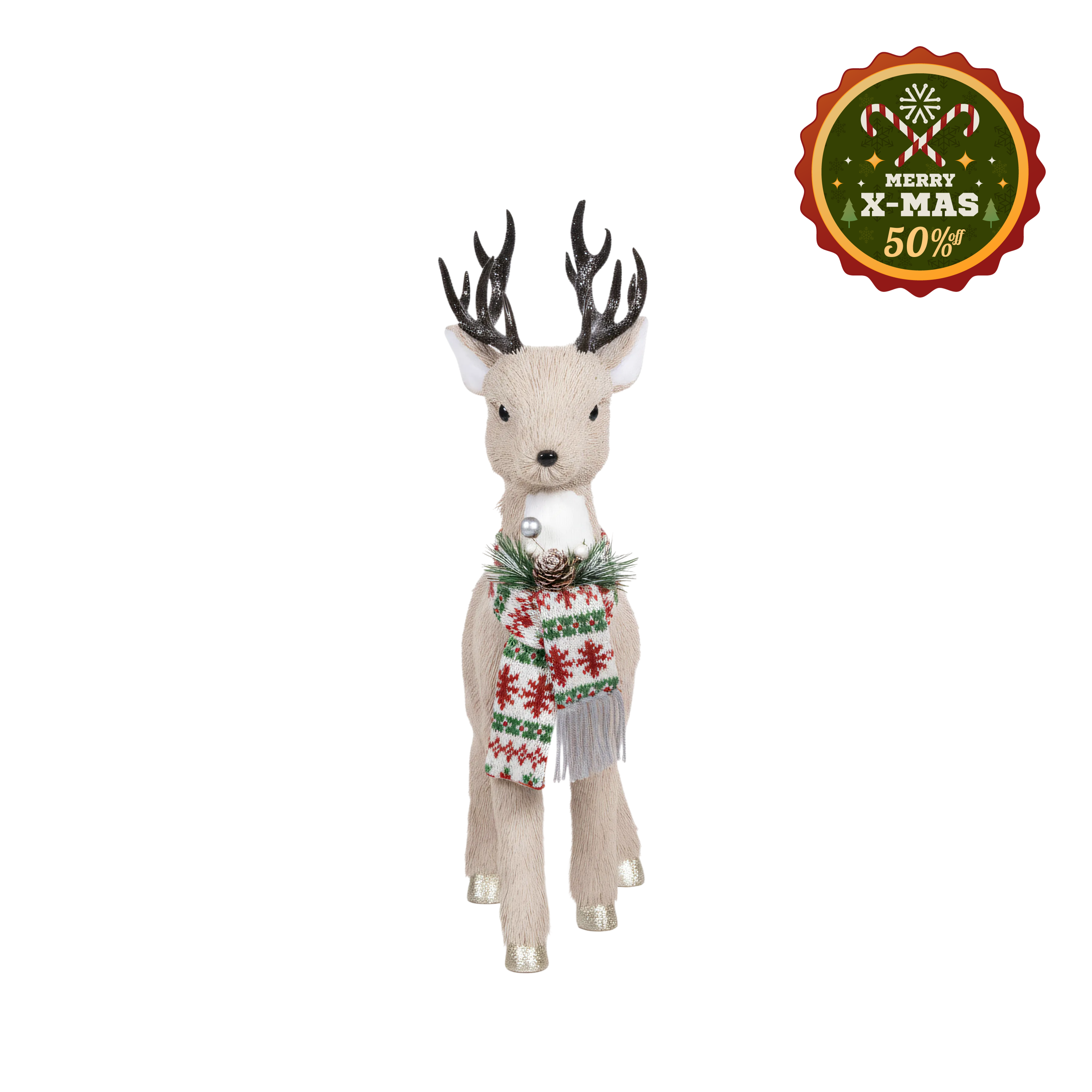 Nordic Knit-Scarf Holiday Deer Figurine