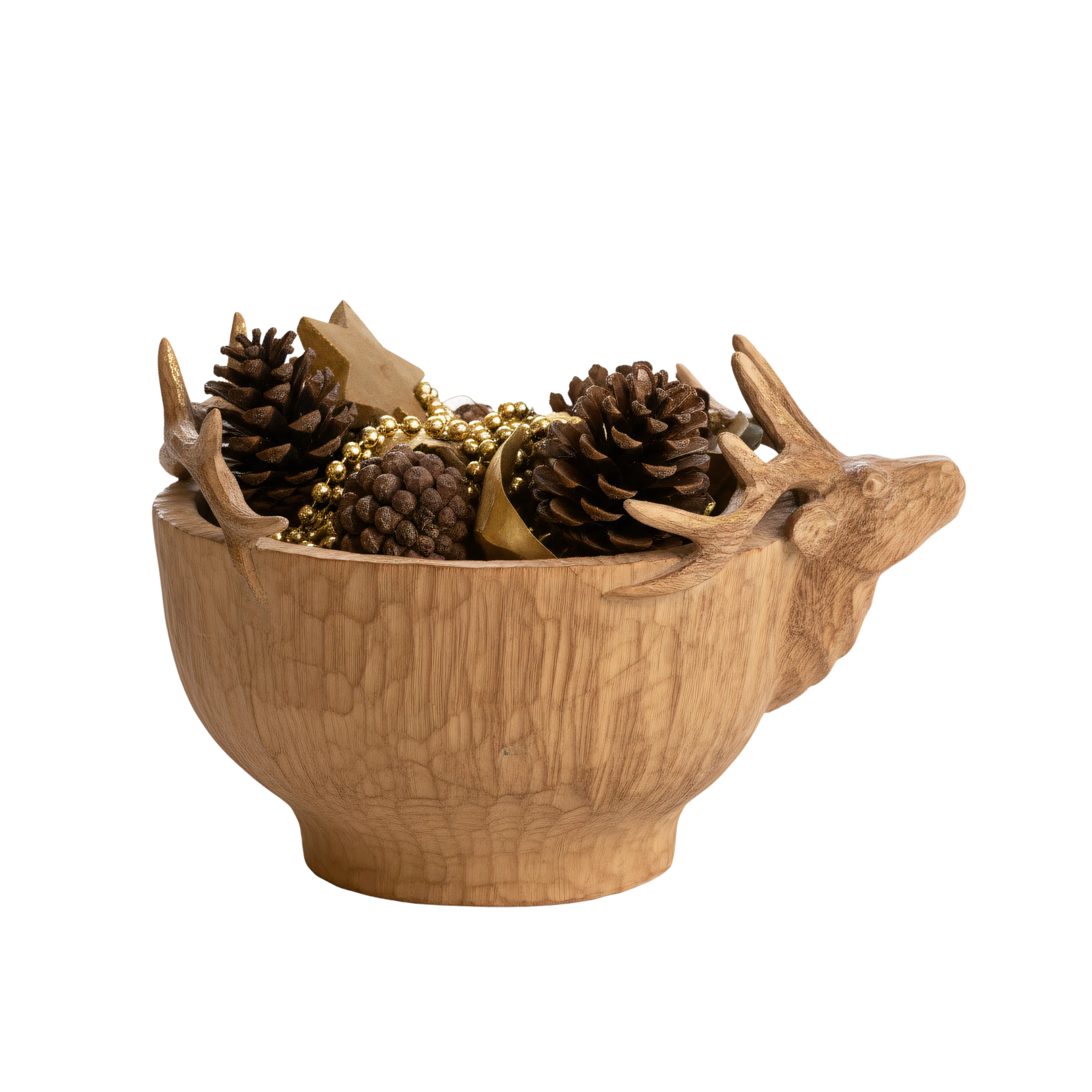 Carved Reindeer Wooden Bowl