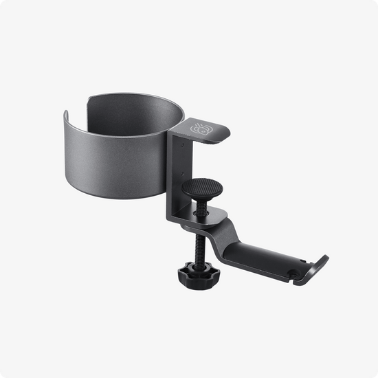 Table clamp cup holder with integrated hanger